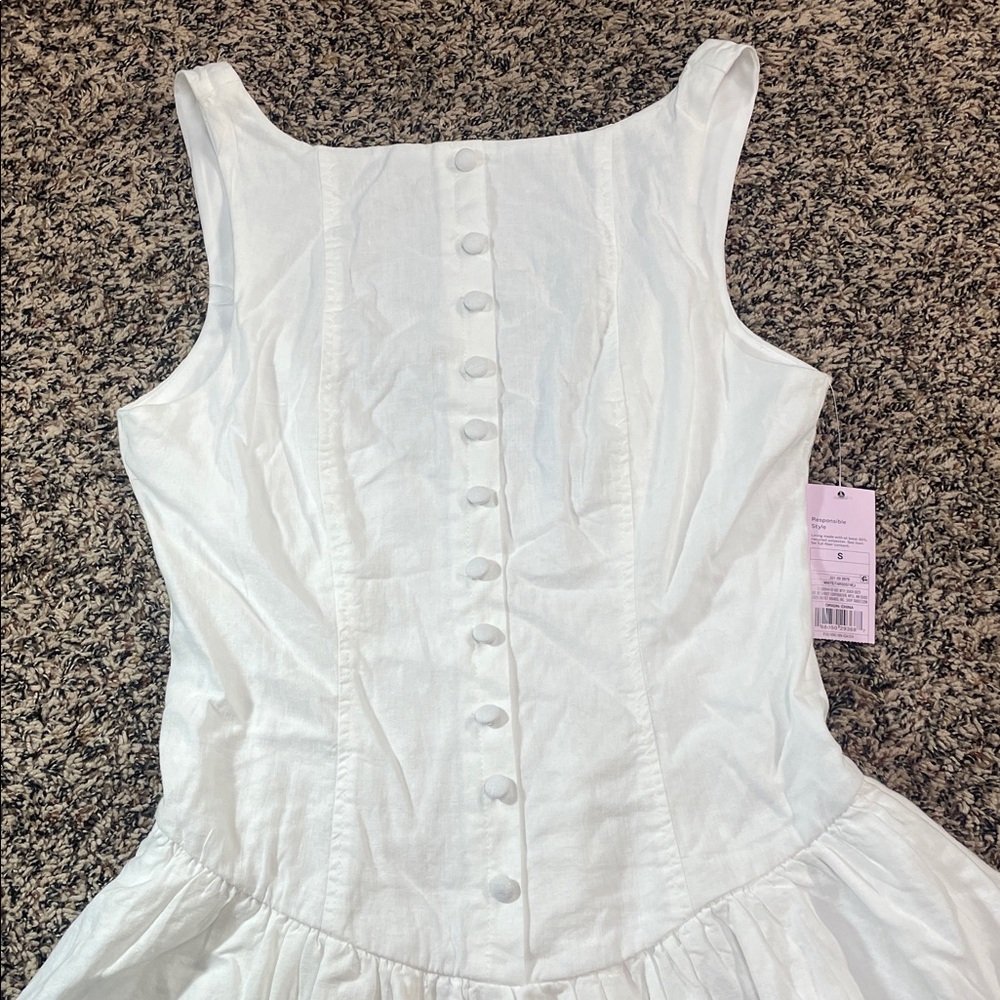 Wild Fable White Drop Waist Low Back Sleeveless Linen Mini Dress Size S | NWT - Picture 3 of 7